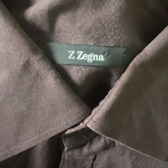 Ermenegildo Zegna Z Button Up Shirt Mens XL/16.5 Maroon Geometric Modern Turkey - Picture 5 of 10